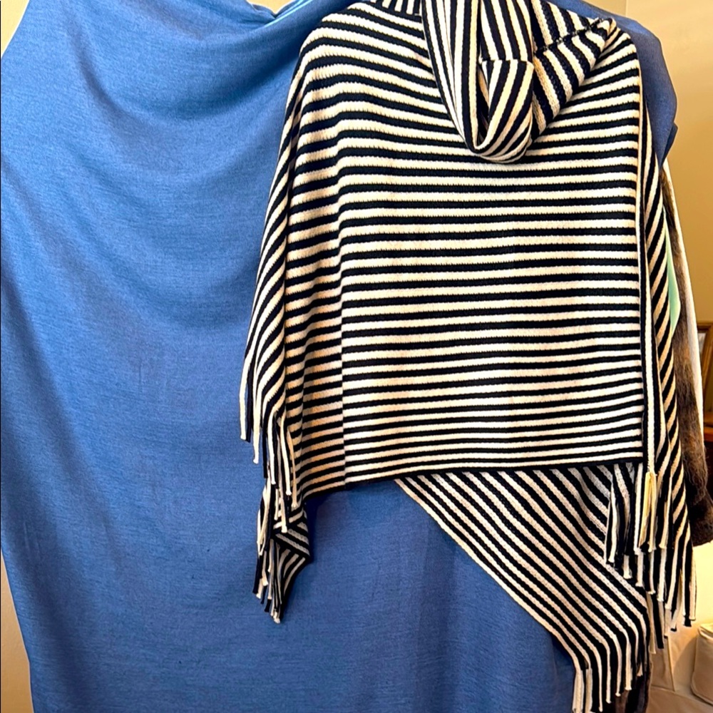 Striped Black and Cream Cowl Collar Poncho